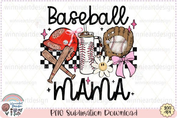 Baseball Mama Groovy Retro Checkered PNG Review