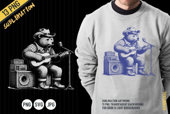 Bear Playing Guitar Retro 80s Country Review