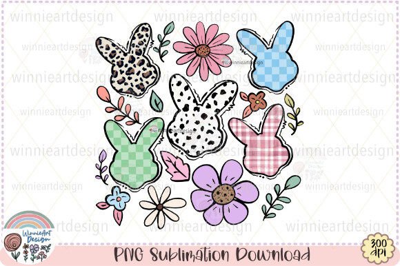 Boho Easter Bunny Cute Flowers Retro PNG