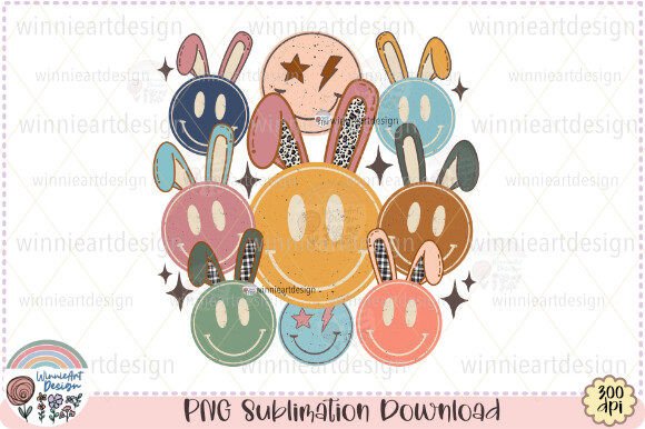 Groovy Easter Bunny Smile Retro Boho PNG