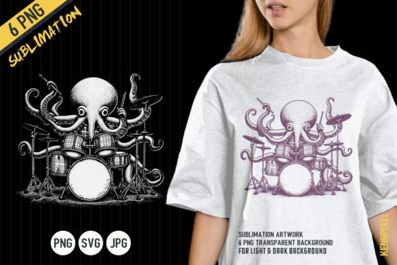 Octopus Playing Drums Retro 90s Embroidery Review