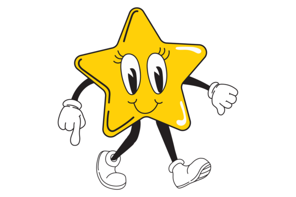 Star Comic Character. Walking Retro Cart