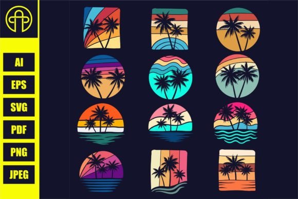 Vintage Retro Palm Tree Silhouette Set Review