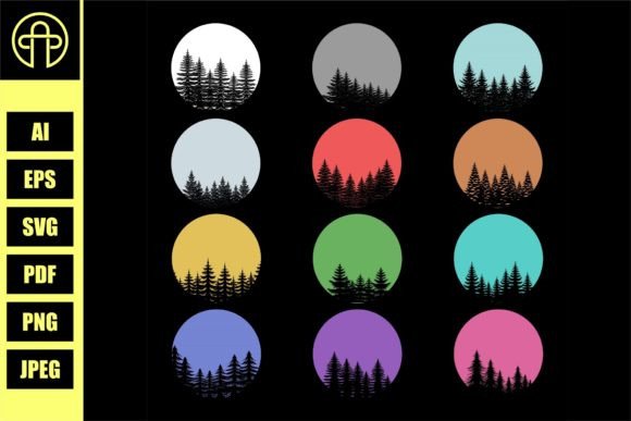 Vintage Retro Pine Tree Silhouette Set
